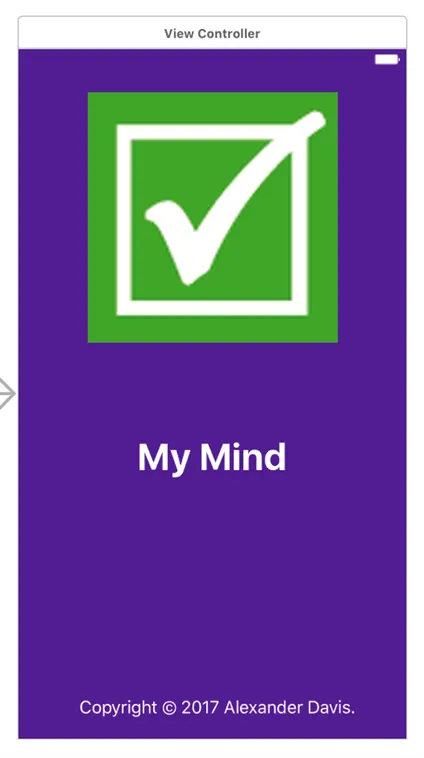 Launch screen of the "My Mind" app featuring a green tick icon above the app name on a purple background with copyright text at the bottom.