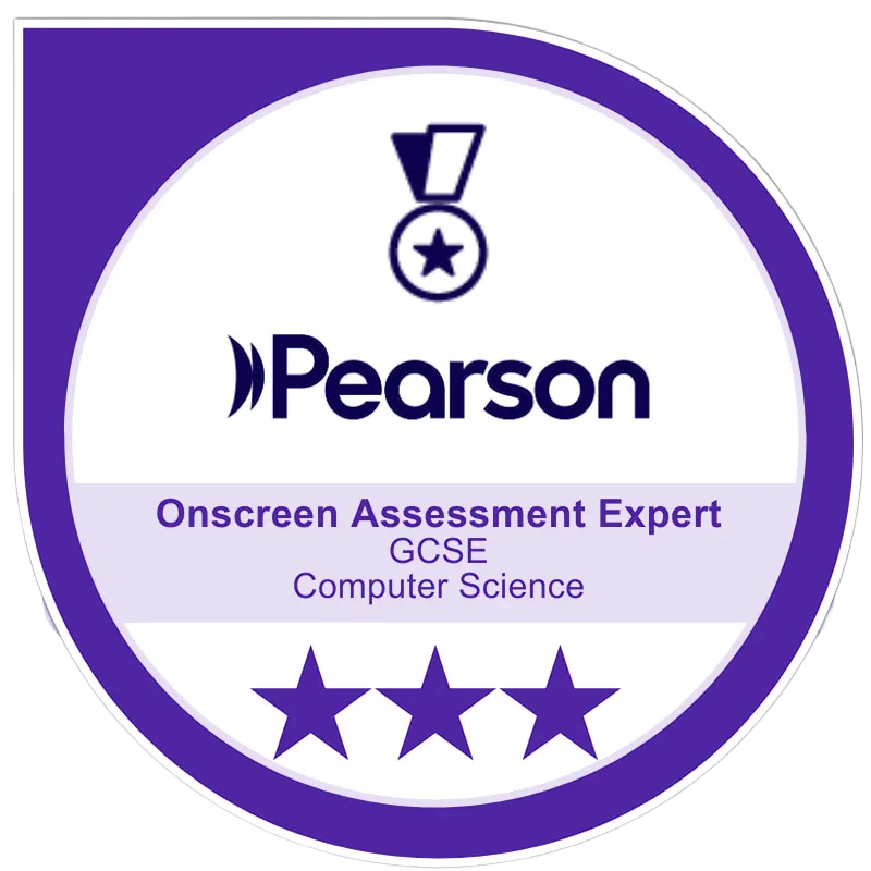 Accreditation badge for: " Onscreen Assessment Expert GCSE Computer Science"