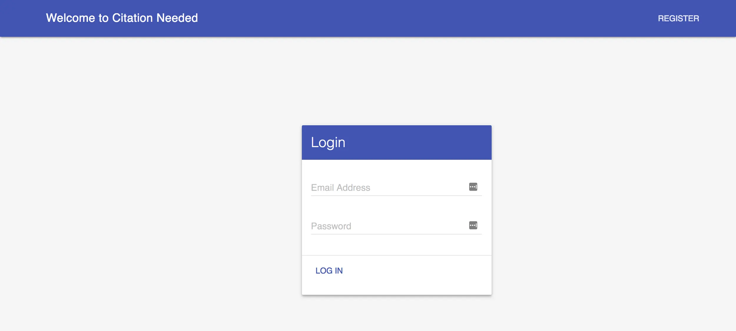 Screenshot of login screen with fields for email and password.